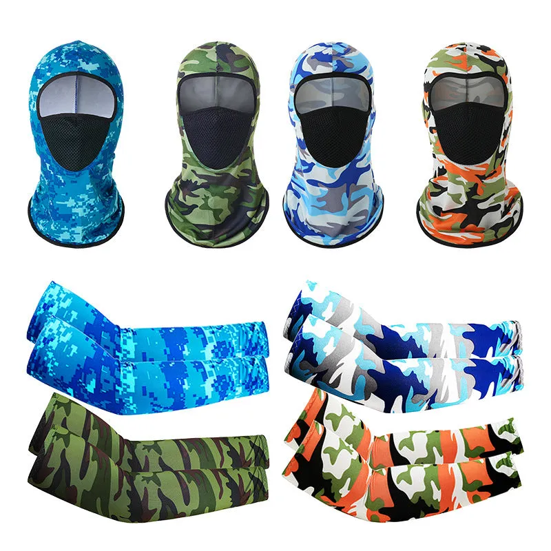 1 Pair of Sleeves 1 Head Cover Summer Ice Silk Face Mask for Outdoor Cycling