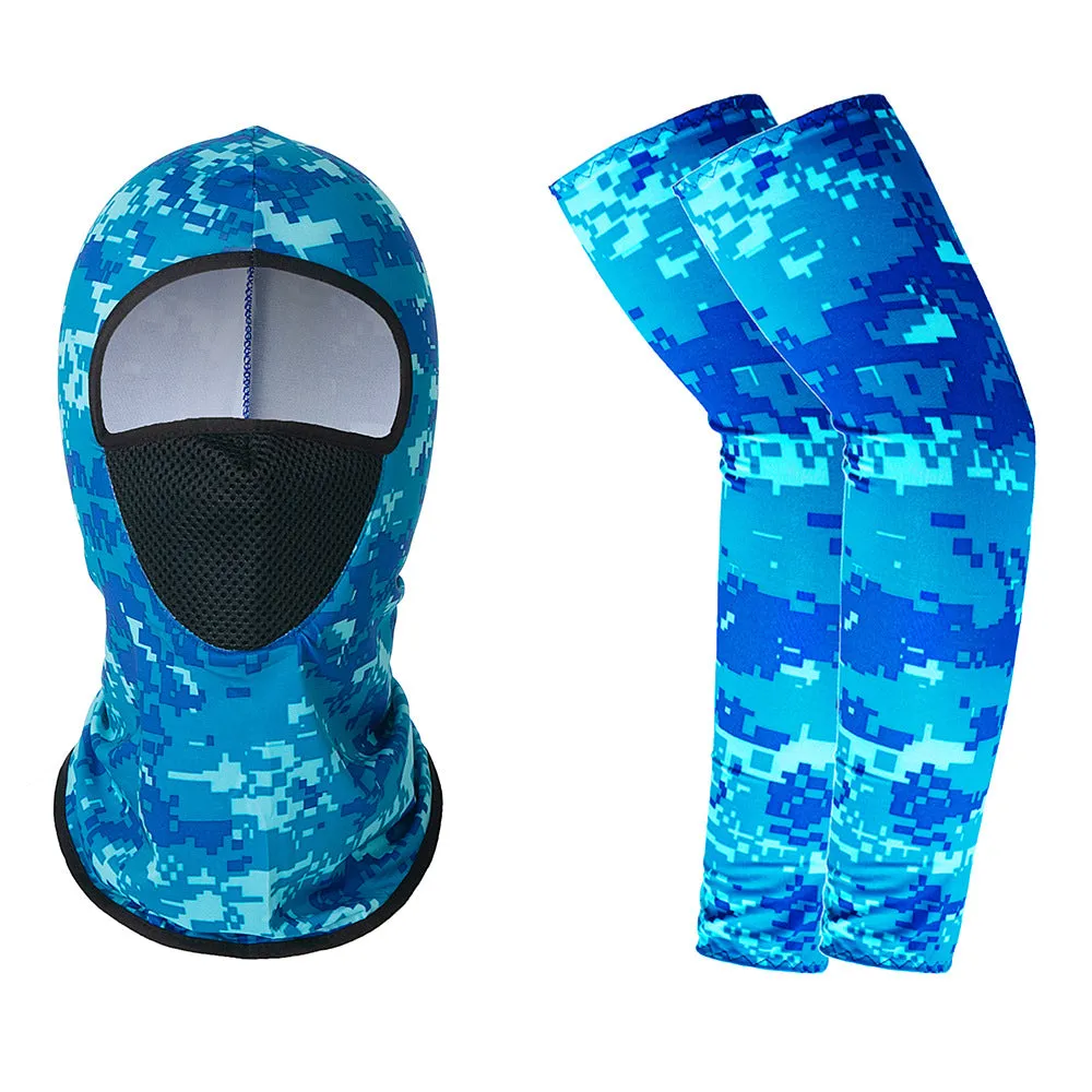 1 Pair of Sleeves 1 Head Cover Summer Ice Silk Face Mask for Outdoor Cycling