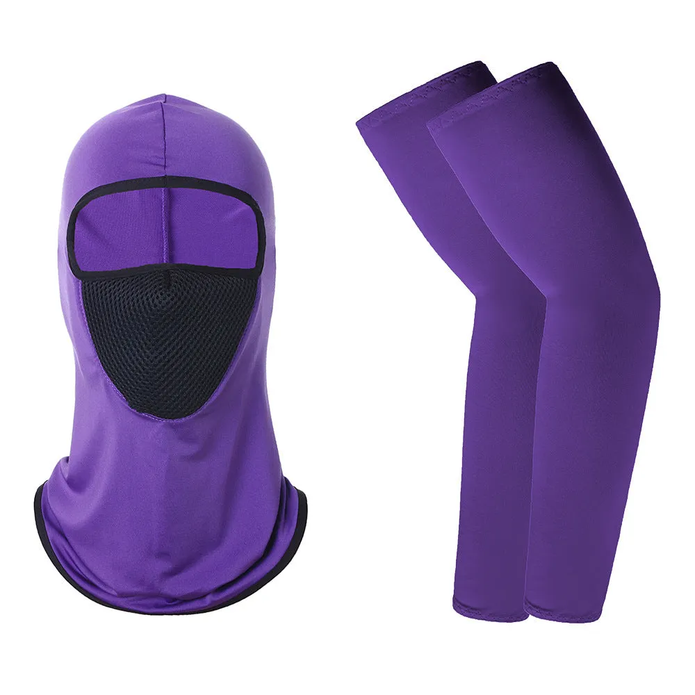 1 Pair of Sleeves 1 Head Cover Summer Ice Silk Face Mask for Outdoor Cycling