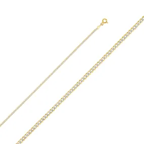 14K Gold 2mm Cuban White Pave Chain