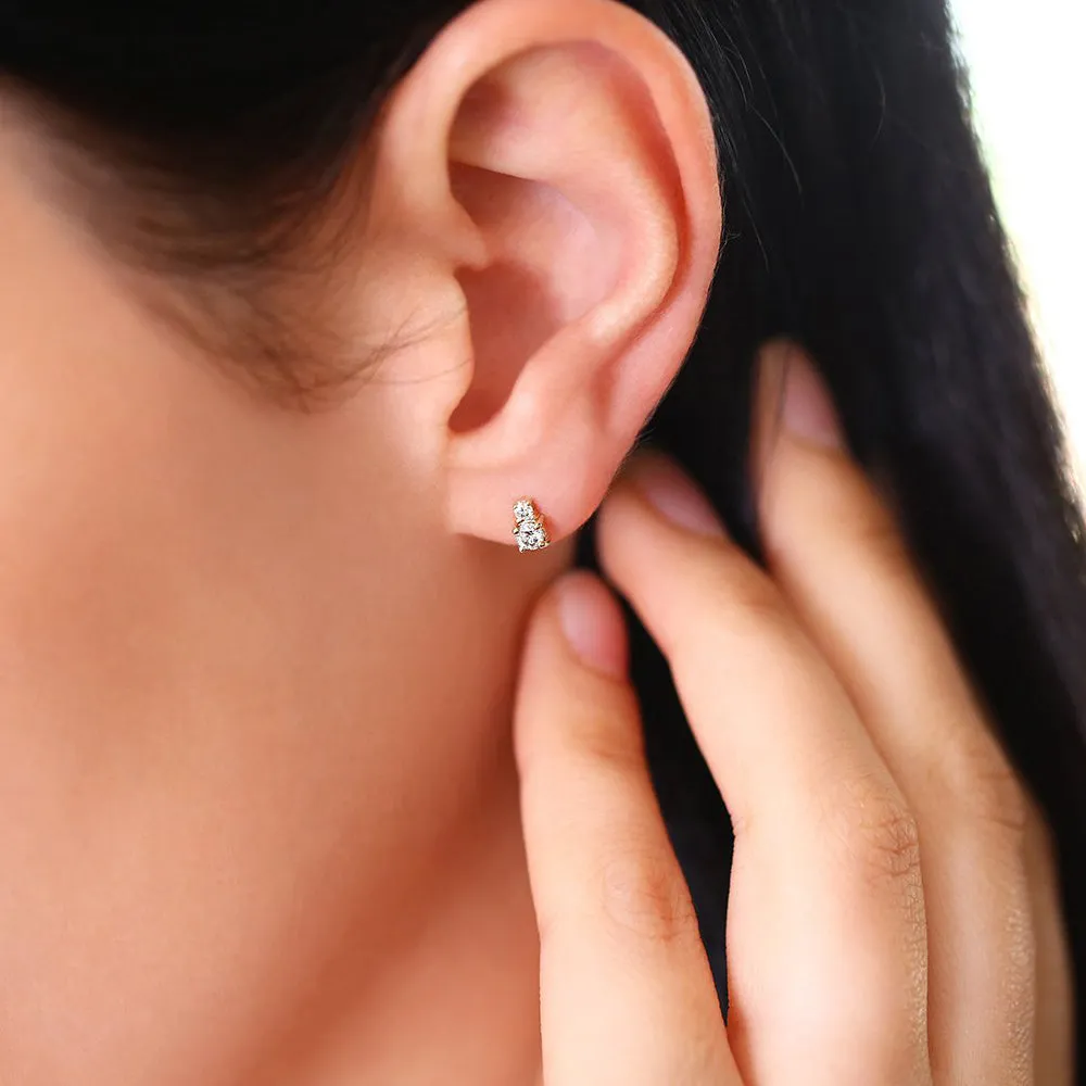 14K Gold Double Diamond Studs