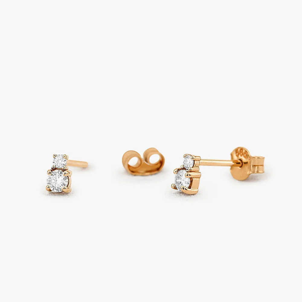 14K Gold Double Diamond Studs