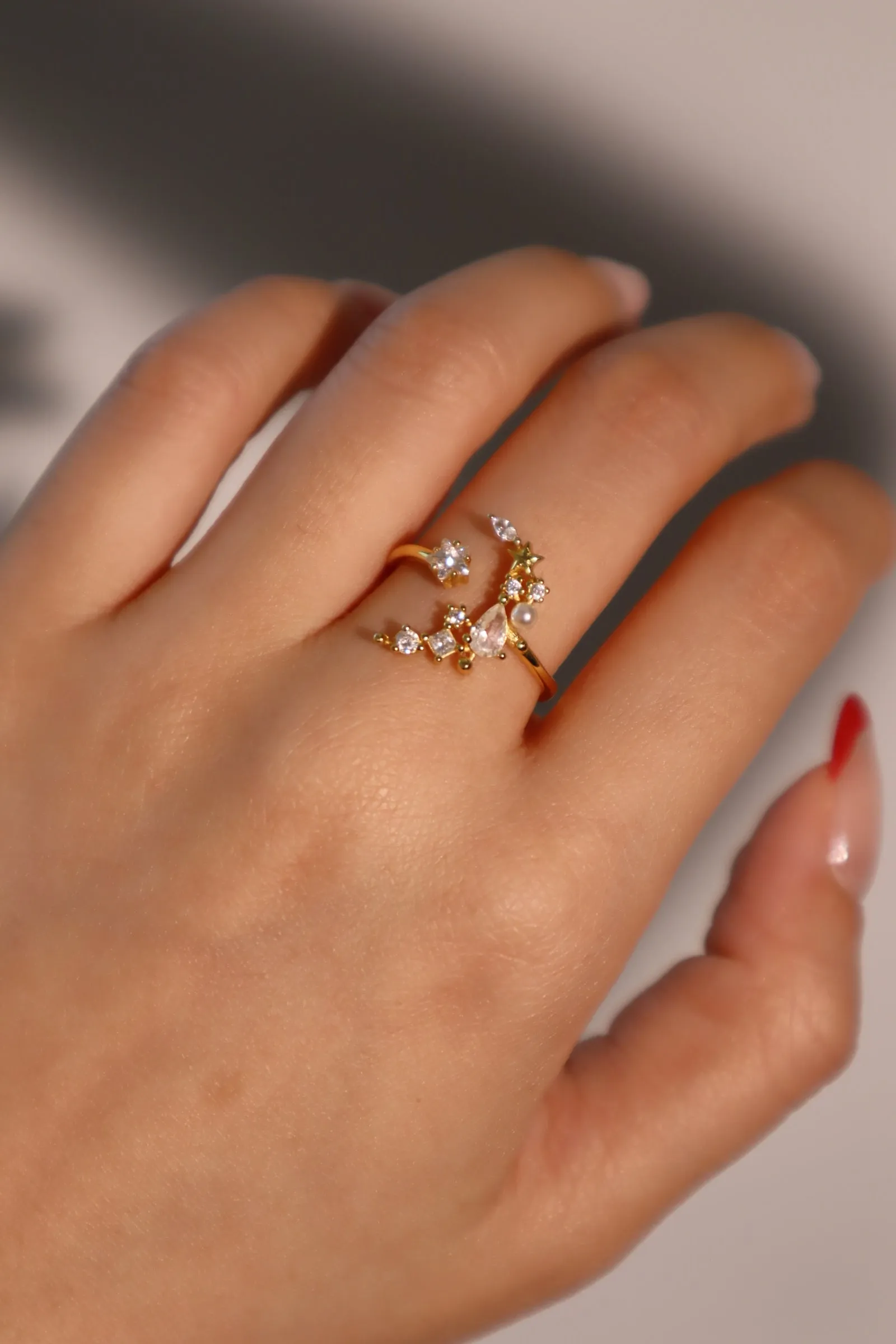 14K Gold Vermeil Moon Star Ring