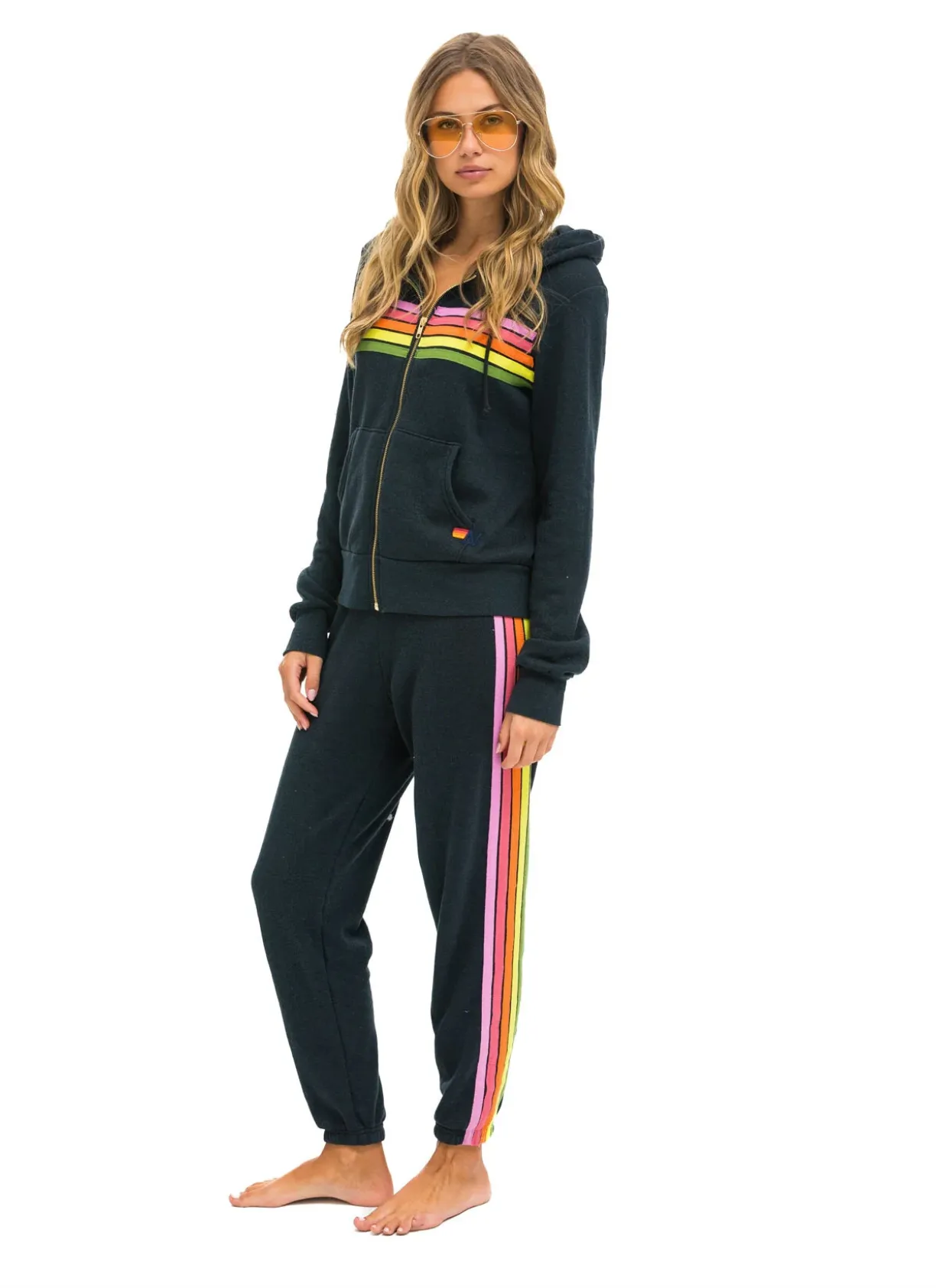 5 Stripe Hoodie Charcoal Pink Green