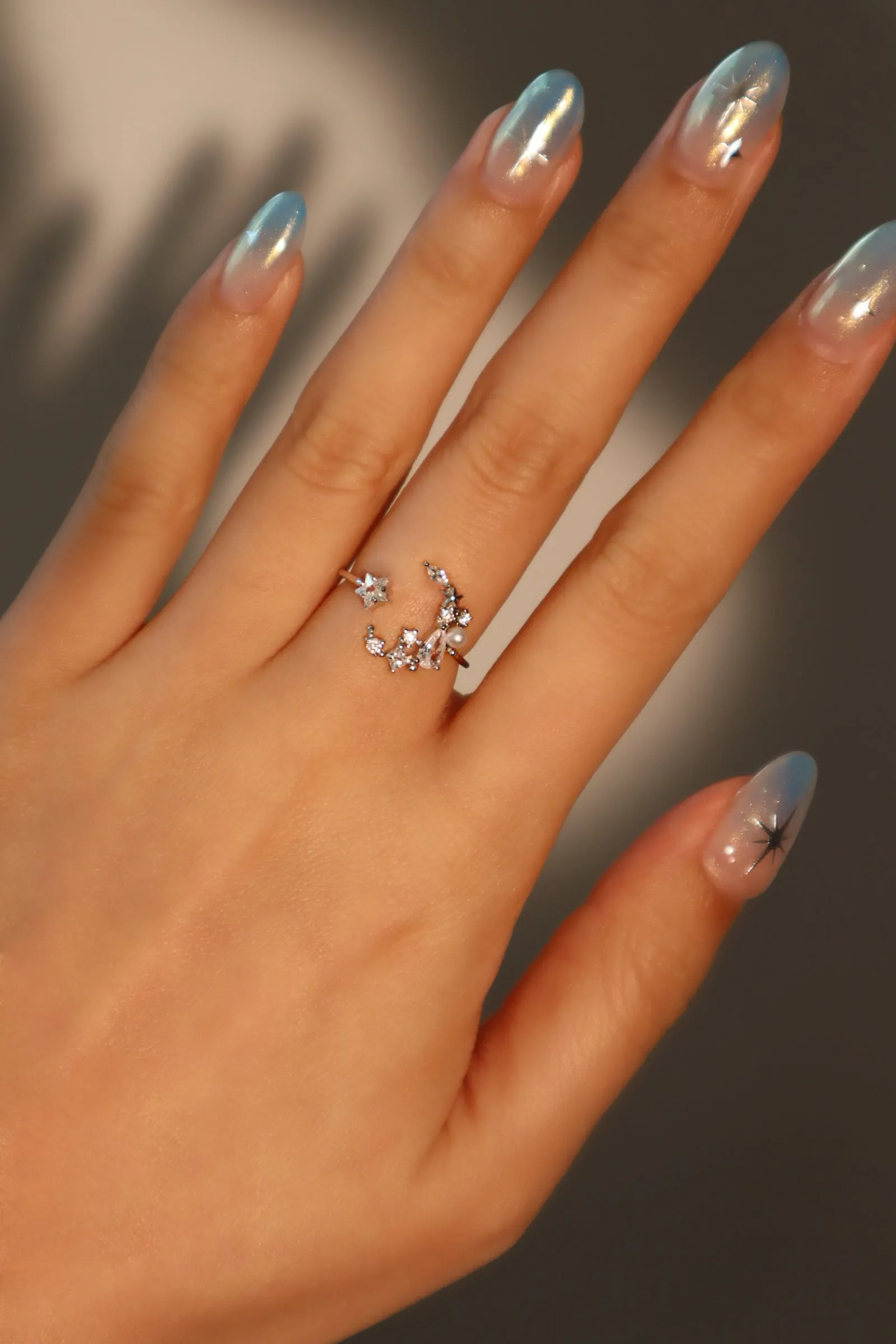 925 Sterling Silver Moon Star Ring