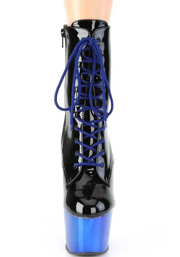 ADORE-1020 [Black Patent/Blue Chrome] | PLATFORM HEELS [PREORDER]