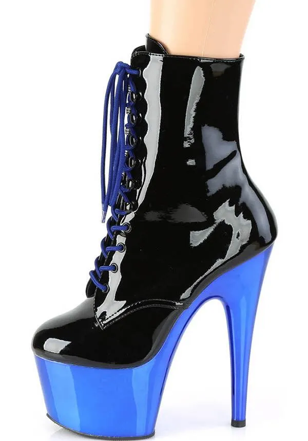 ADORE-1020 [Black Patent/Blue Chrome] | PLATFORM HEELS [PREORDER]