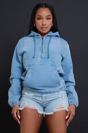 Always Gone Oversized Denim Hoodie - Light Wash