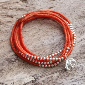 Amazing Elephant in Orange Karen Silver Elephant Wrap Bracelet in Orange from Thailand