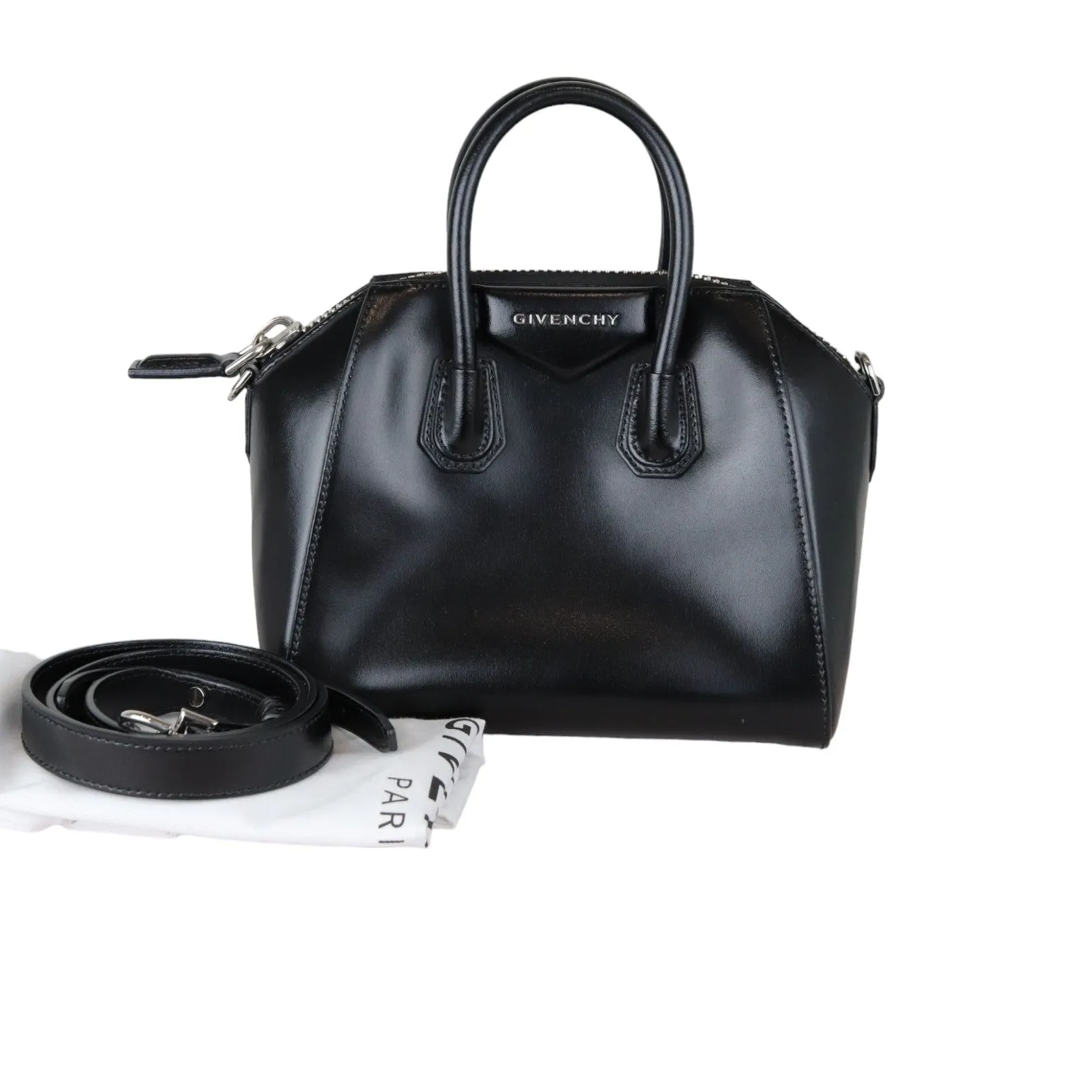 Antigona Mini Shiny Calfskin Black SHW