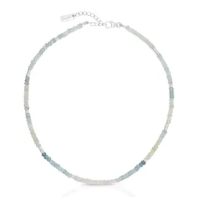 Aquamarine Silver Beaded Necklace