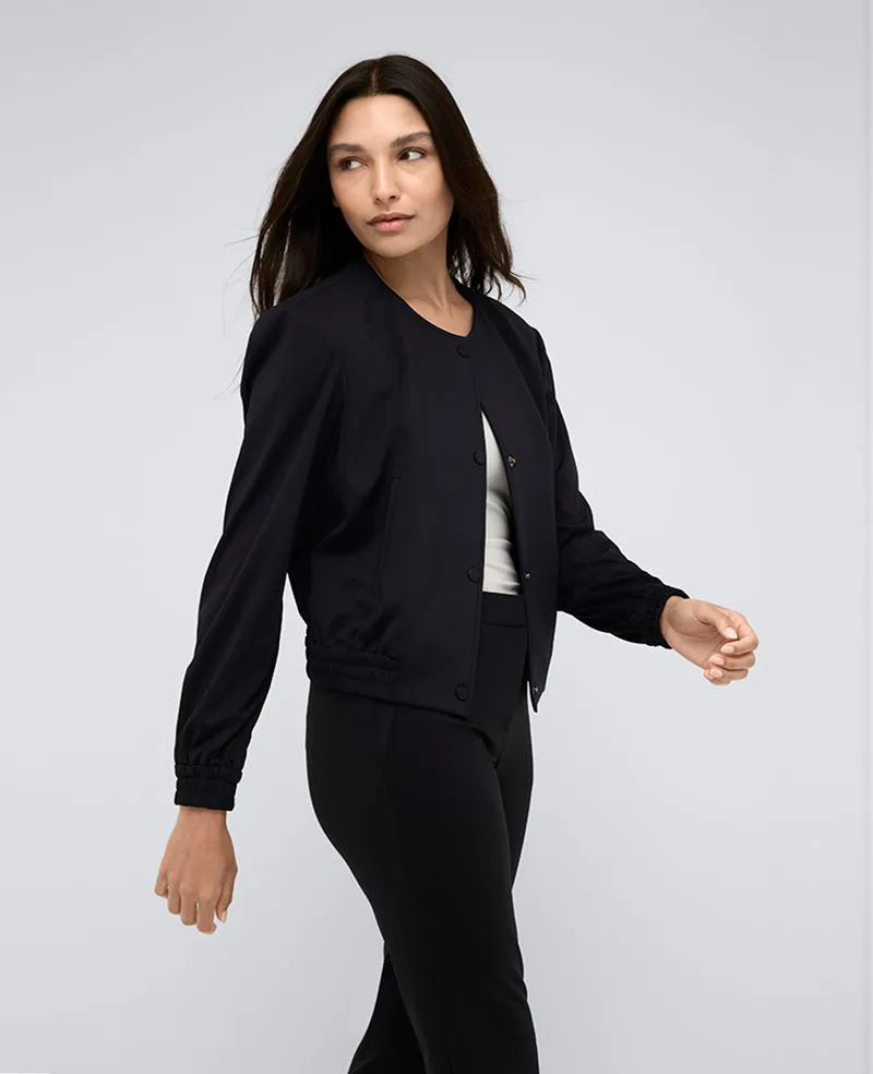 Athletic Stretch Collarless Bomber Jacket