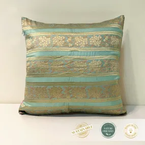 Banarasi Silk Cushion Cover in Aqua-Green