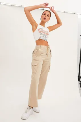 Beige Cargo Pants Relaxed Wide Leg