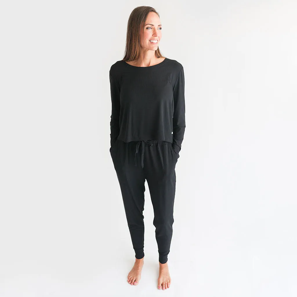 Black Ribbed Women's Scoop Tee