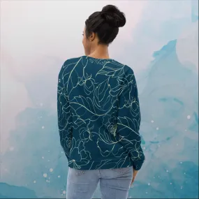 Blue and Gold Floral Stencil Lines Unisex Sweatshirt