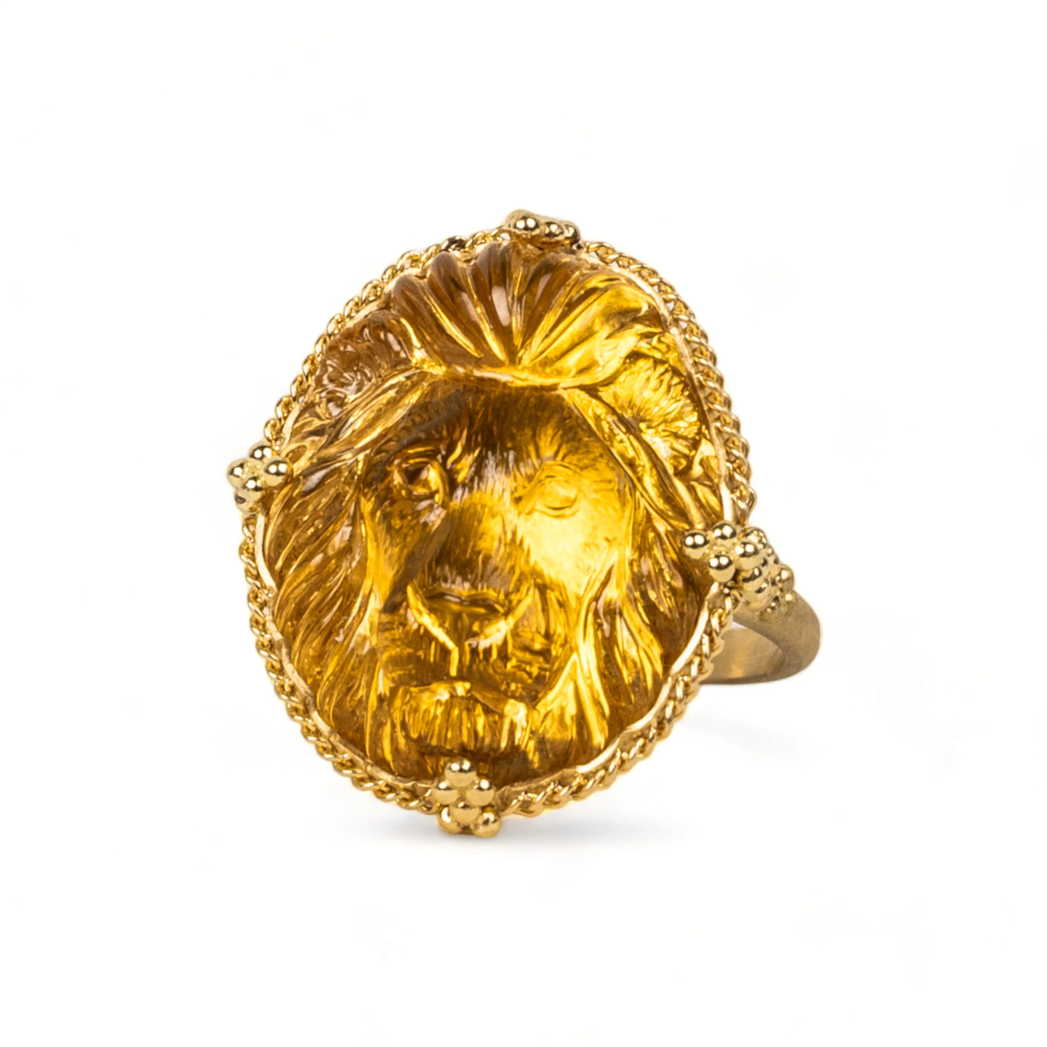 Carved Citrine Lion Ring