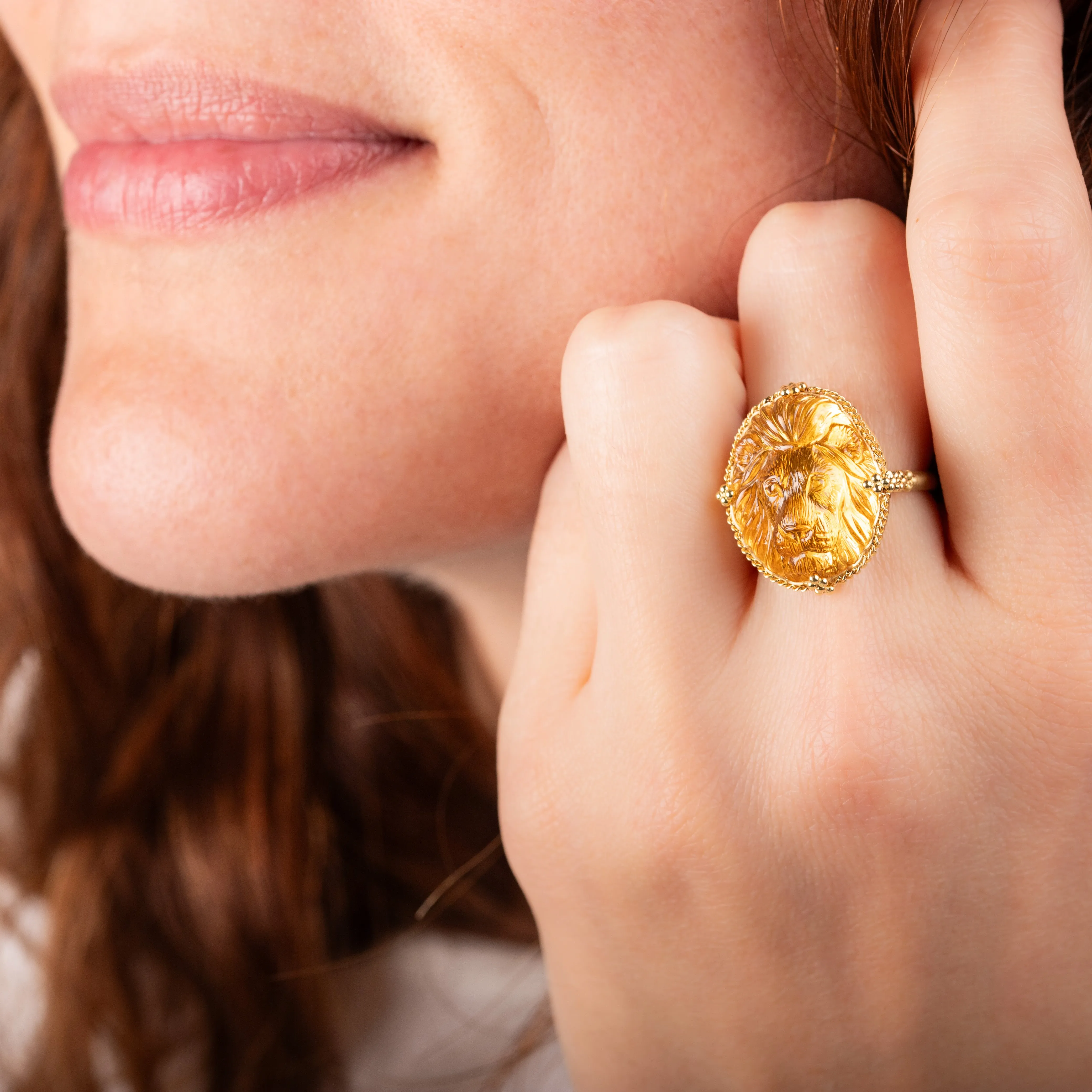 Carved Citrine Lion Ring