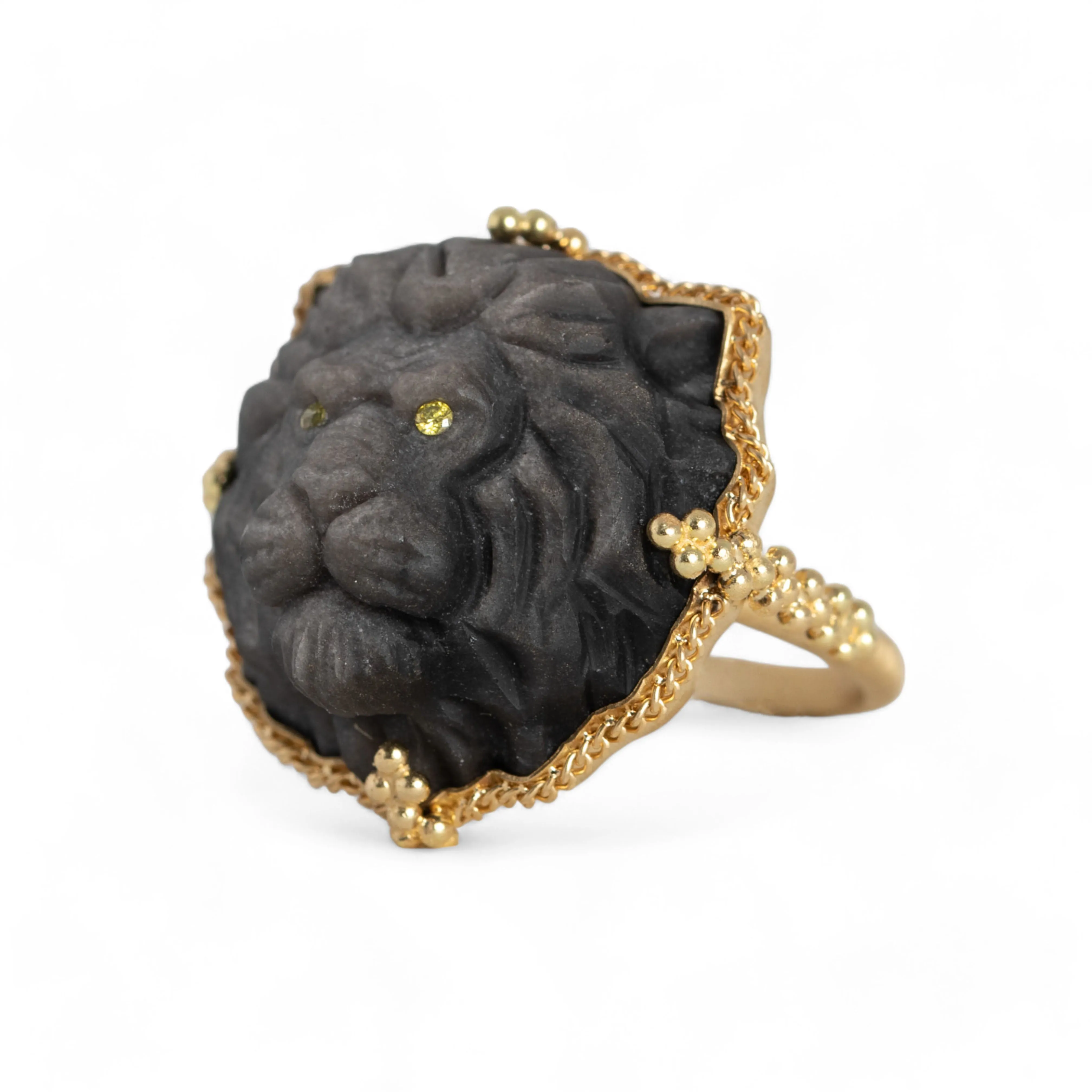 Carved Obsidian Lion Ring