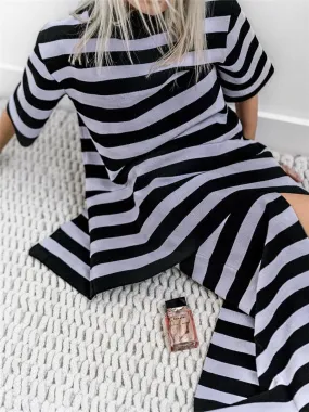 Casual Loose Short Sleeve Striped Suit