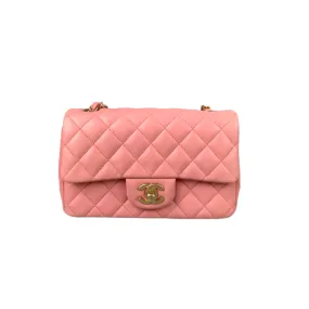 Classic Double Flap Mini Rectangle Lambskin Pink GHW