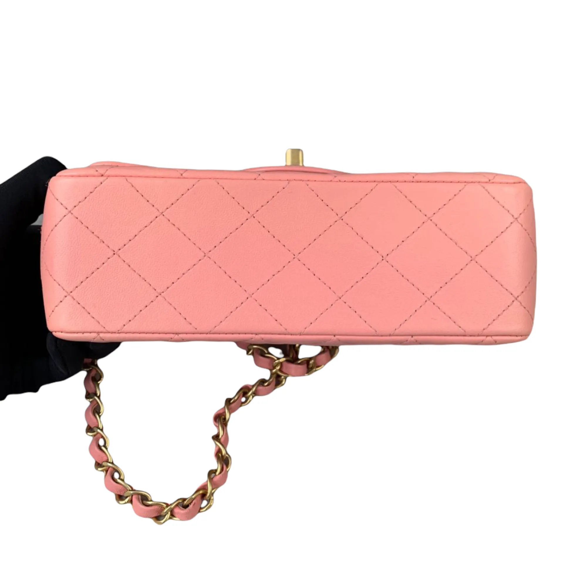 Classic Double Flap Mini Rectangle Lambskin Pink GHW