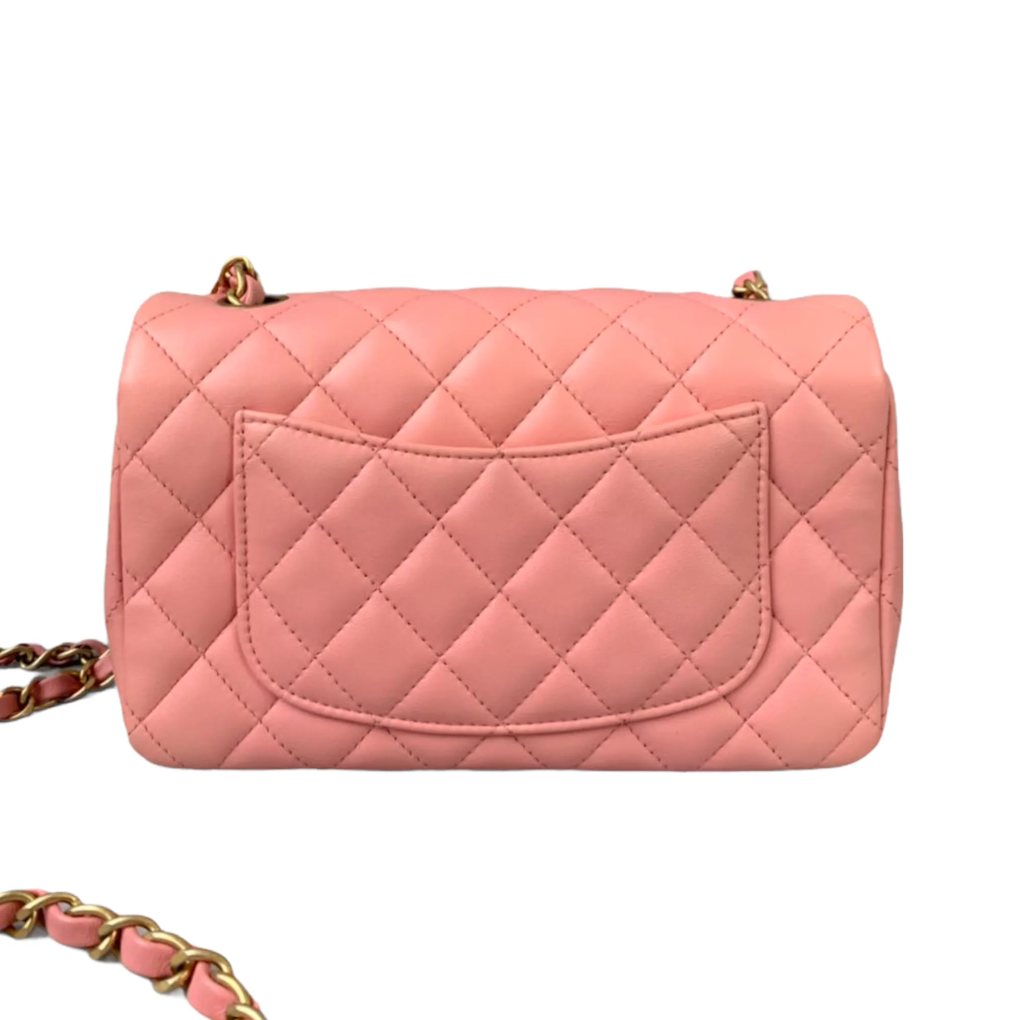 Classic Double Flap Mini Rectangle Lambskin Pink GHW