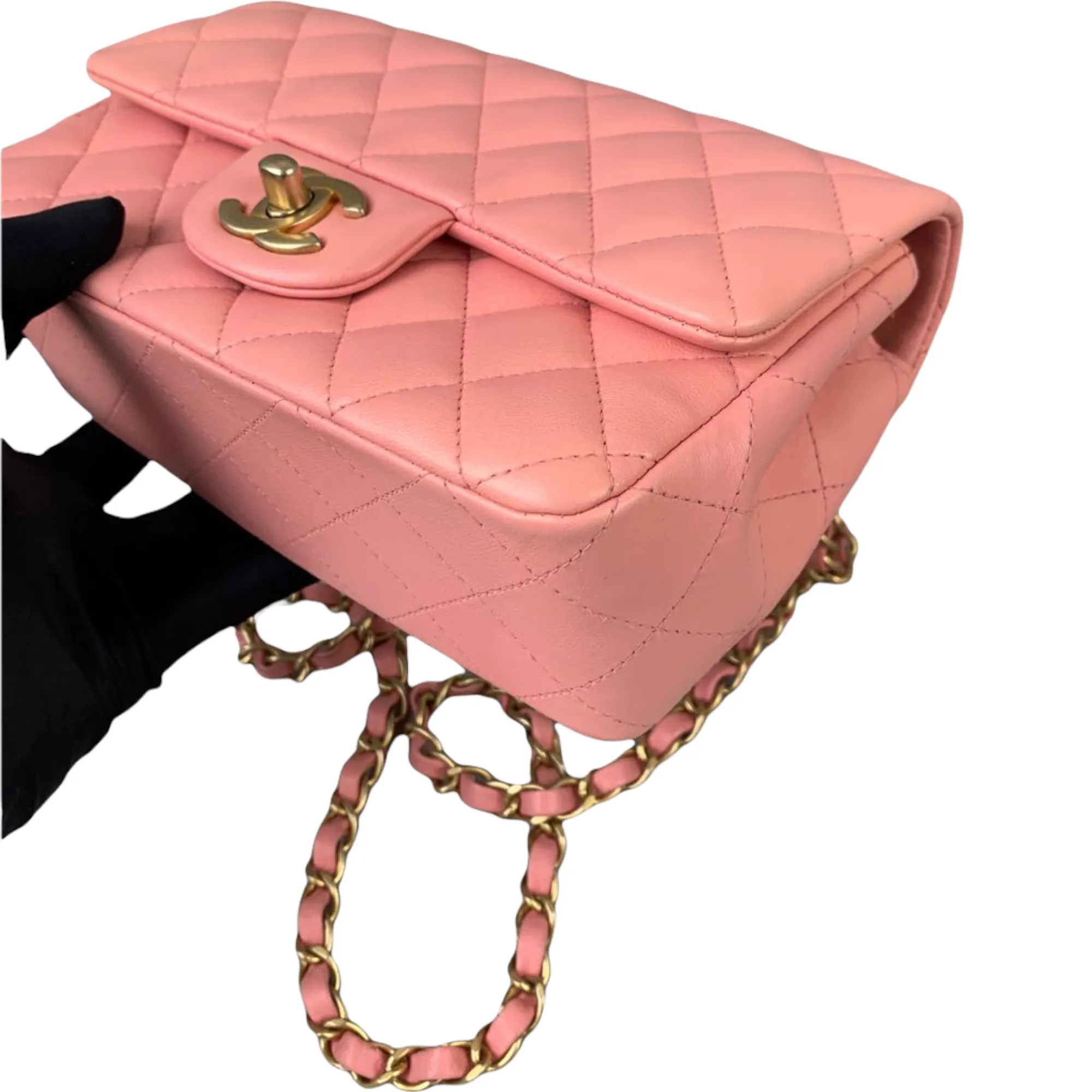 Classic Double Flap Mini Rectangle Lambskin Pink GHW