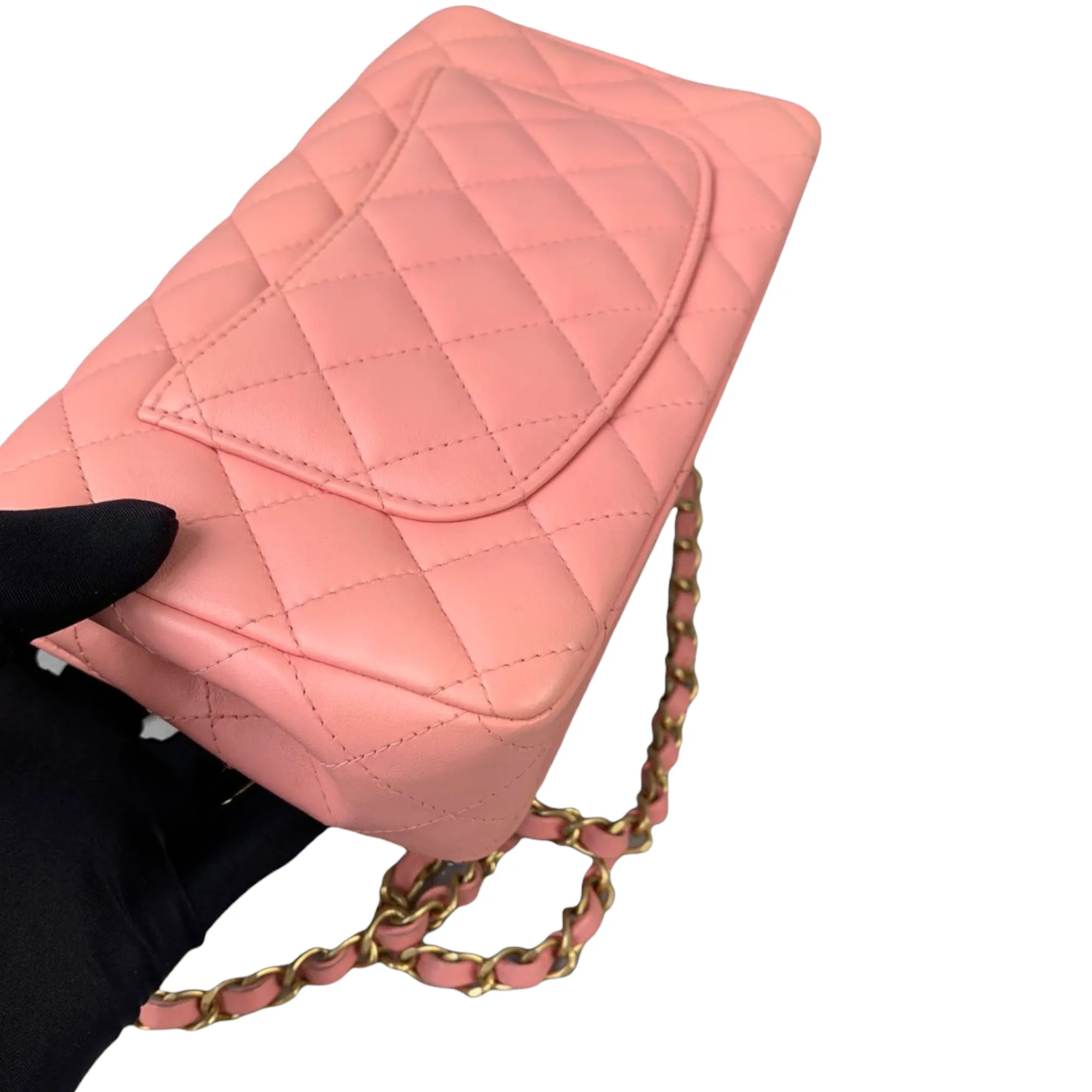 Classic Double Flap Mini Rectangle Lambskin Pink GHW