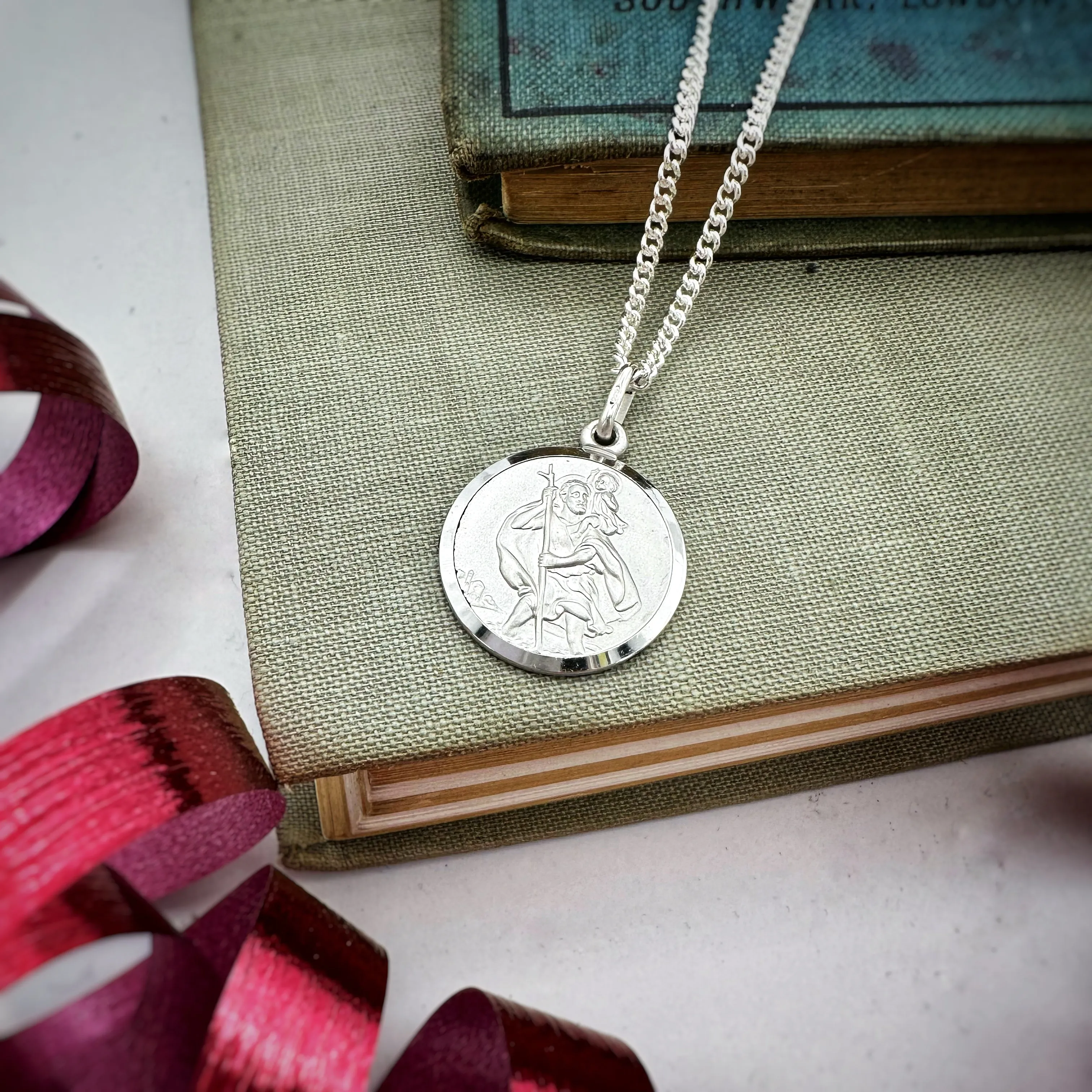 Classic St Christopher Necklace Sterling Silver 20mm