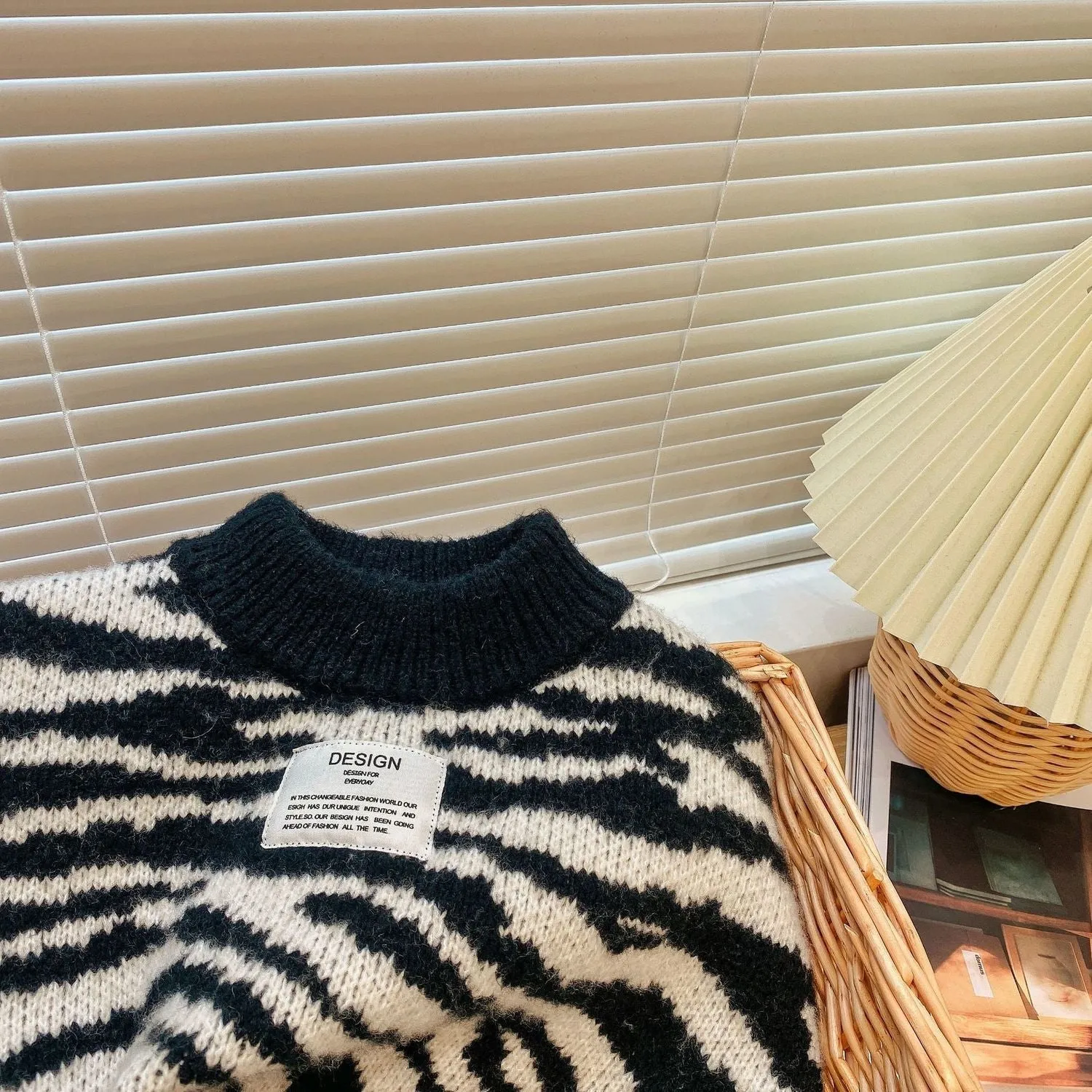 Cozy Zebra Knit High Neck Sweatshirt