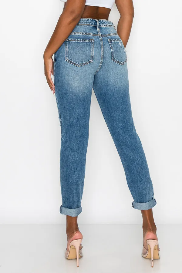 Debbie - High Rise Destructed Girlfriend Jeans