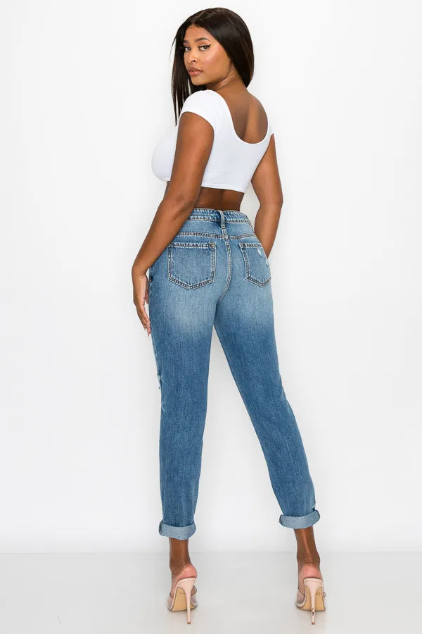 Debbie - High Rise Destructed Girlfriend Jeans