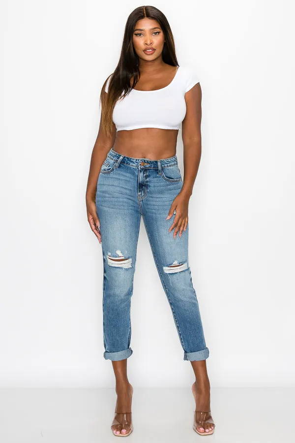 Debbie - High Rise Destructed Girlfriend Jeans