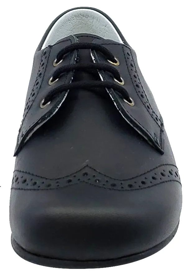 Gepetto's Boy's Blucher Wingtip Leather Black Dress Shoe