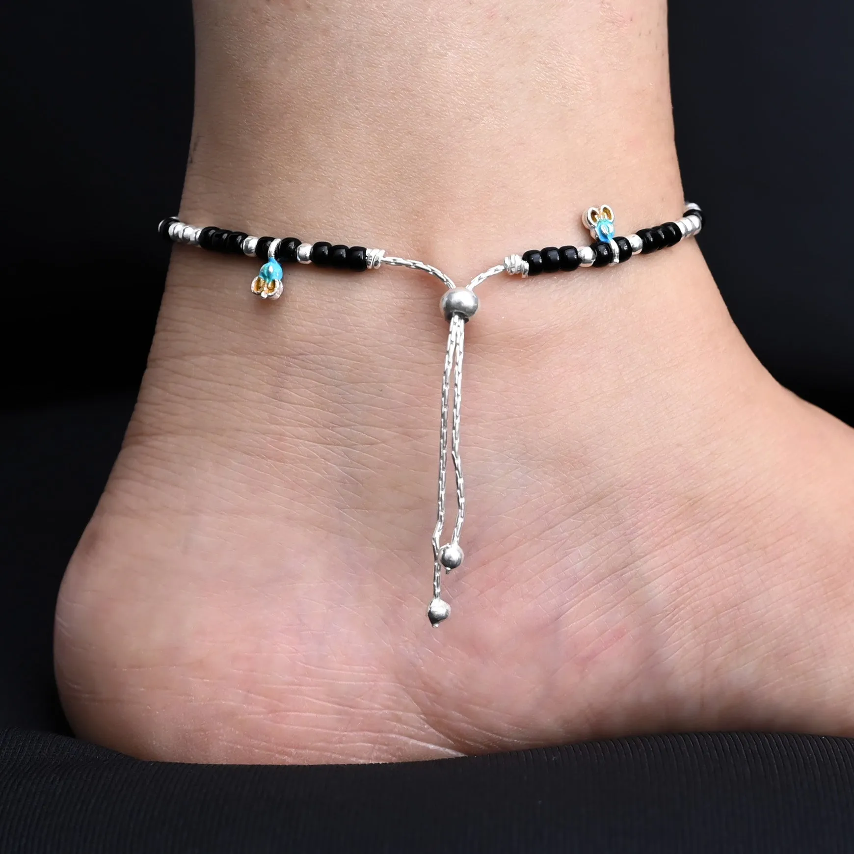 Handmade beaded silver anklets