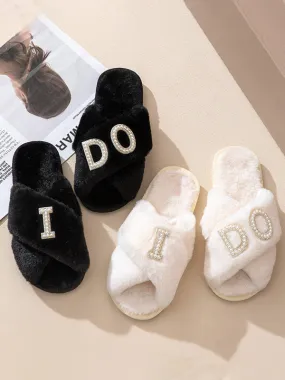 I Do Pearl Decor Furry Slipper