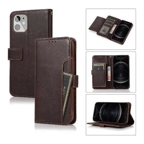 Indy Series Brown Leather Wallet Case - iPhone 12 mini