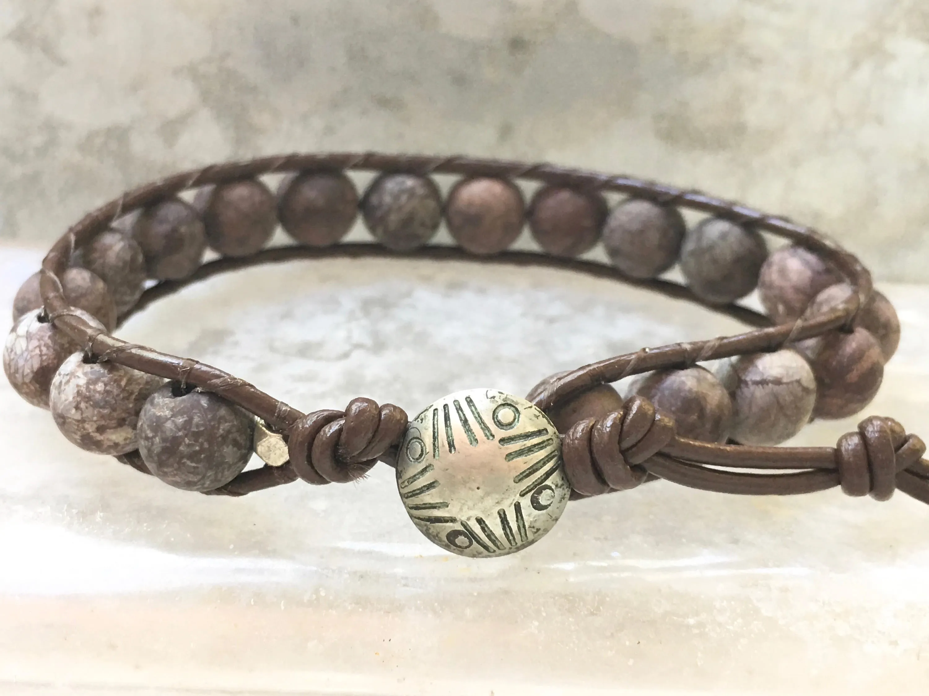 Jasper Bracelet - Matte Jasper Wrap - Jasper Jewelry - Matte Jasper Jewelry -Leather Wrap - Girlfriend Gift - Women's Jewelry -Men's Jewelry