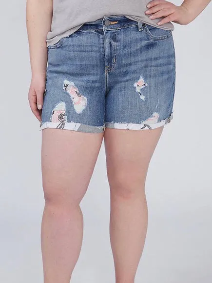 Lane Bryant Size 16 Floral Patch Denim Shorts