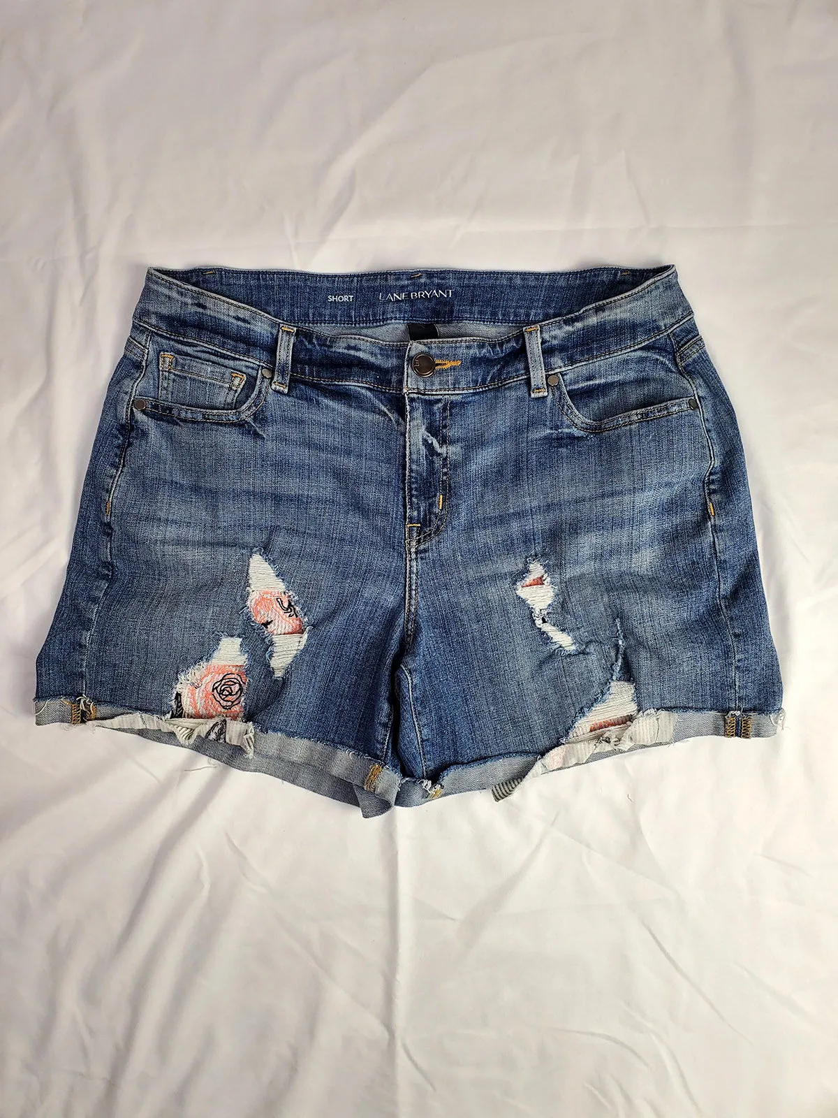 Lane Bryant Size 16 Floral Patch Denim Shorts