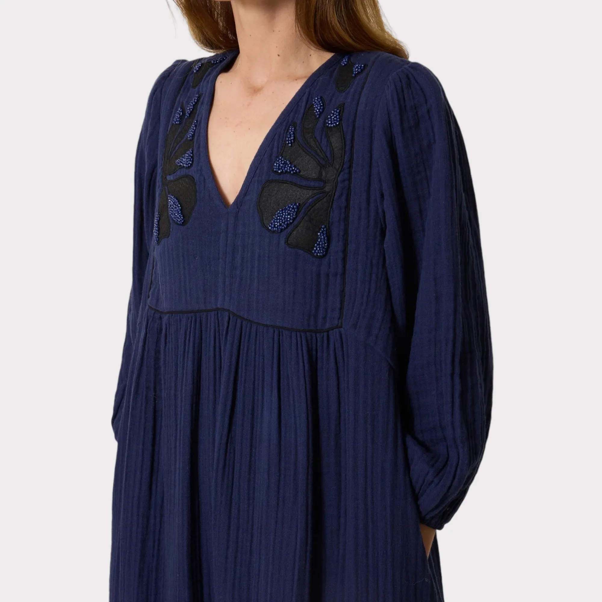 Leon & Harper Romaine Beads Dress Navy