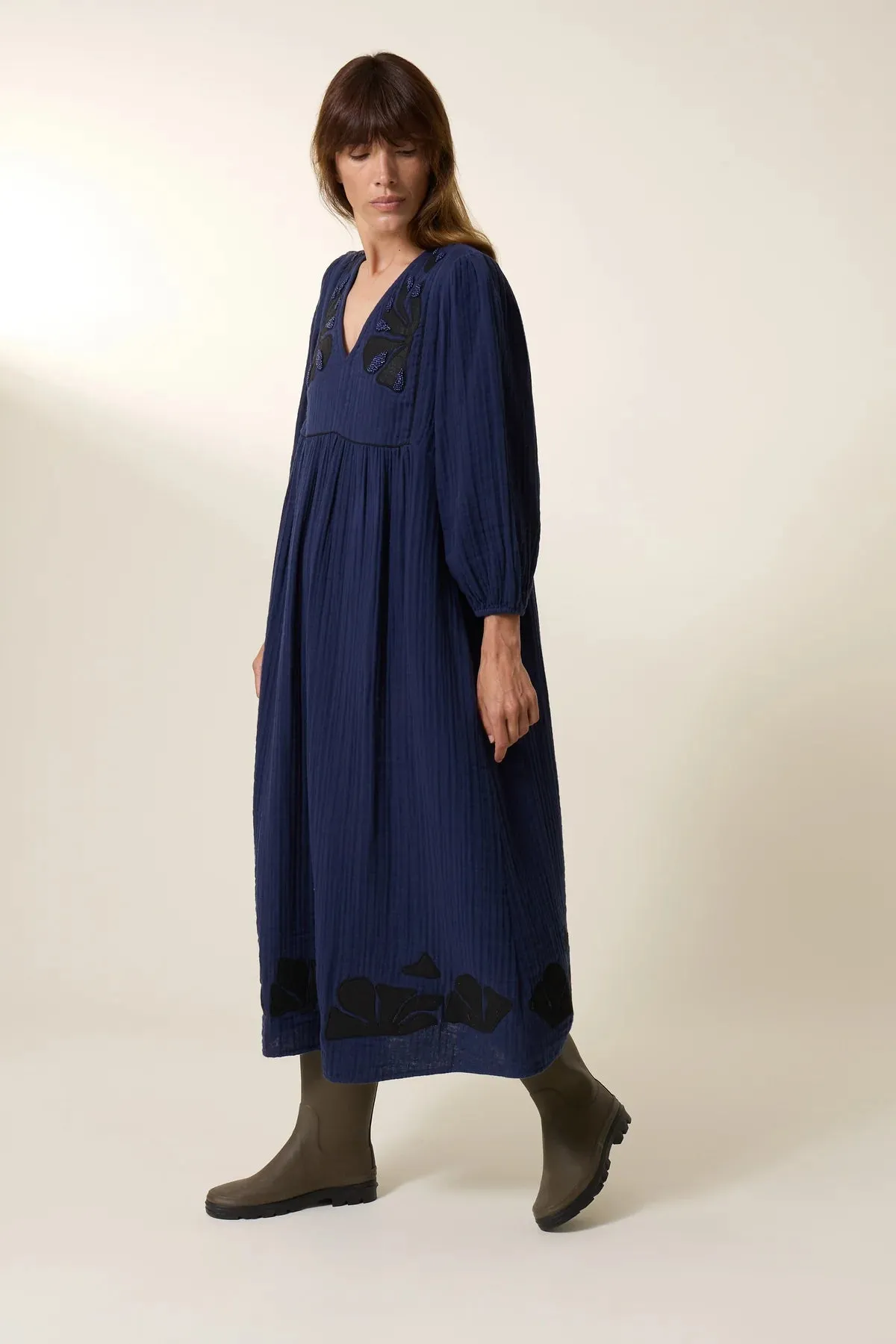 Leon & Harper Romaine Beads Dress Navy