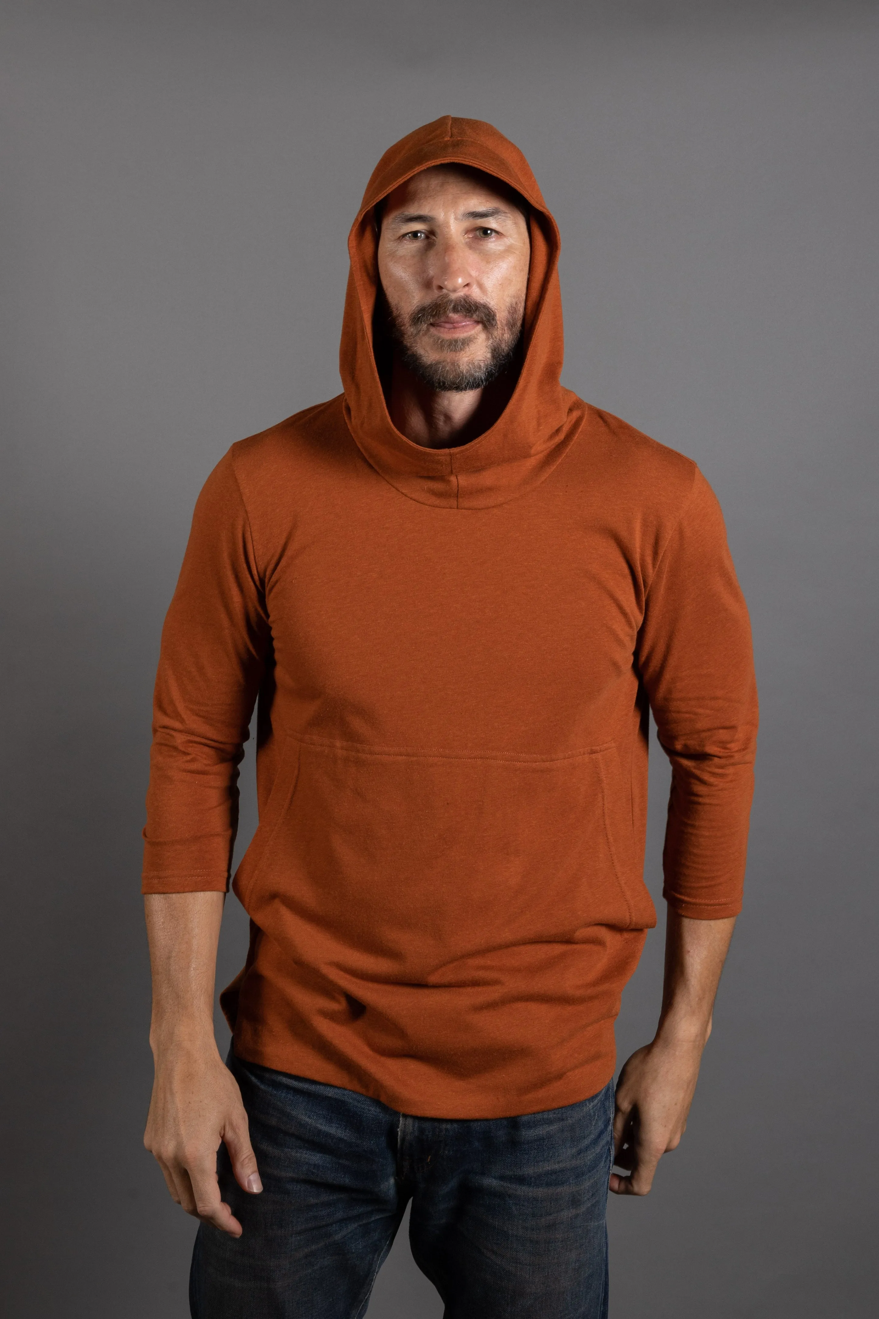 Men's 3/4 Sleeve Cowl Neck Visor Hoodie