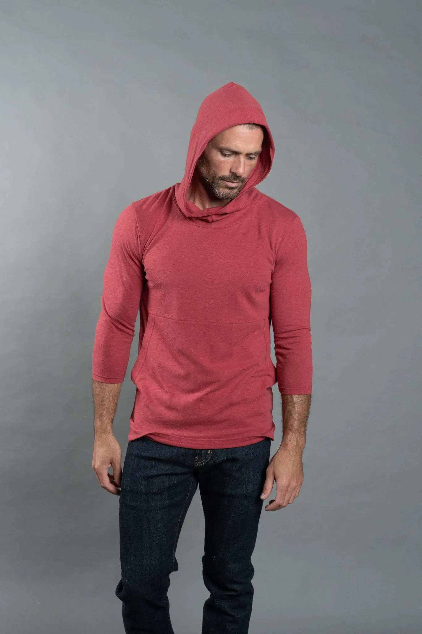 Men's 3/4 Sleeve Cowl Neck Visor Hoodie