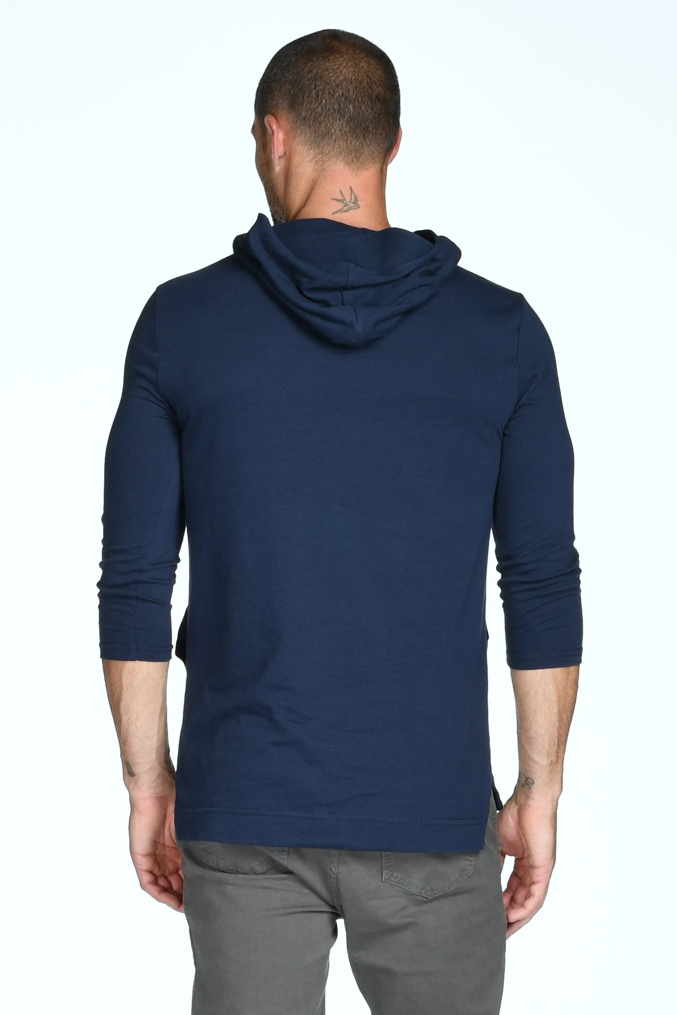 Men's 3/4 Sleeve Cowl Neck Visor Hoodie