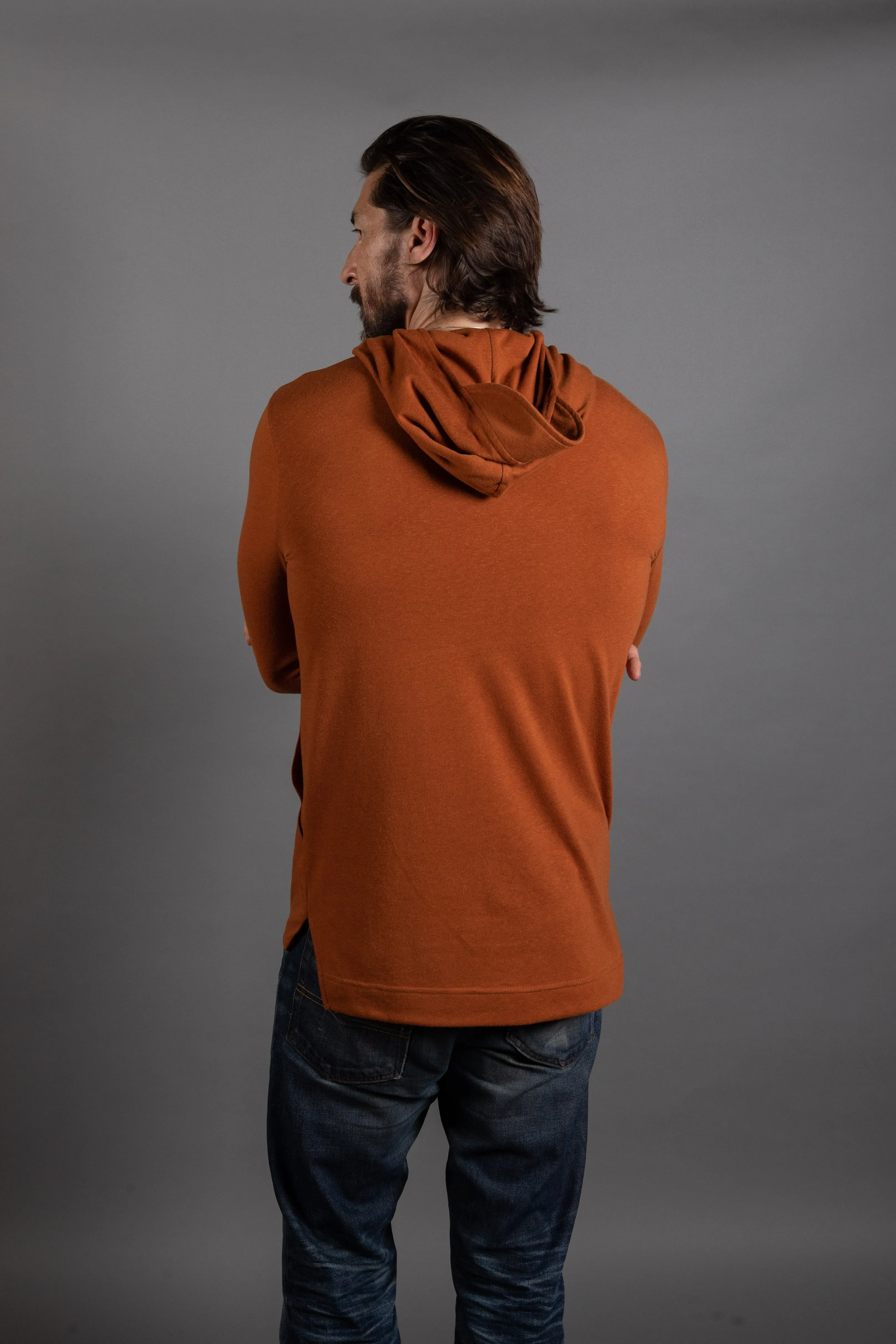 Men's 3/4 Sleeve Cowl Neck Visor Hoodie