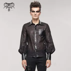 Men's Gothic Puff Sleeved Faux Leather Splice Shirt