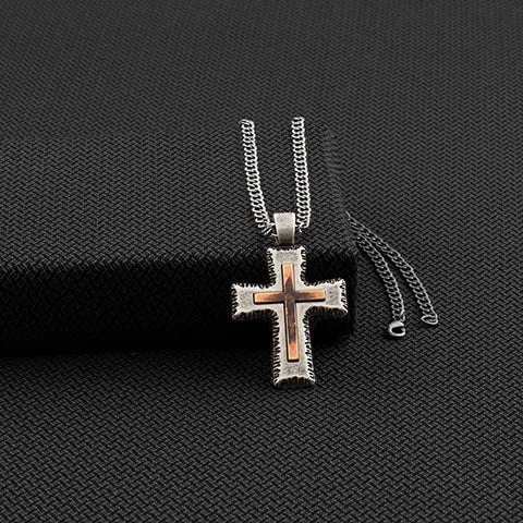 Men's Two Tone Cross Necklace