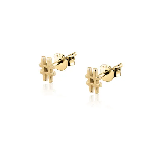 Mini Gold Hashtag Earrings